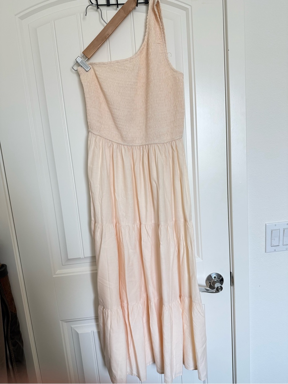 One-Shoulder Cream Tiered Maxi Dress